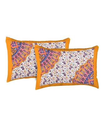 Orange Color Pure Cotton Queen Size Bedsheet with pillow cover Orange - Rangoli 4