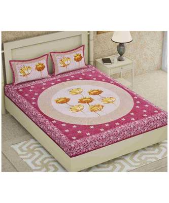 Pink Color Pure Cotton Queen Size Bedsheet with pillow cover Ph-7Phool-Pink 1