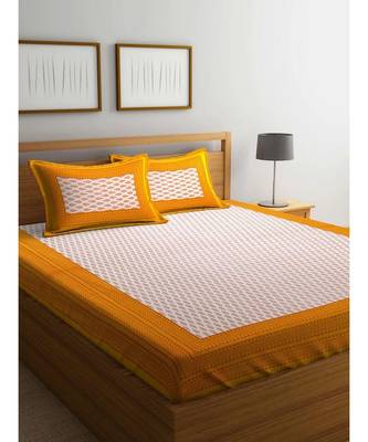 Yellow Color Pure Cotton Queen Size Bedsheet with pillow cover Ph-Kamalbuti-Yellow 2