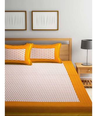 Yellow Color Pure Cotton Queen Size Bedsheet with pillow cover Ph-Kamalbuti-Yellow 3