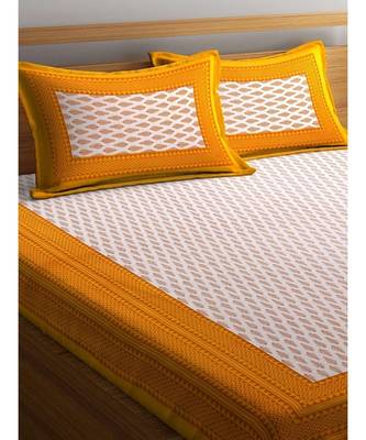Yellow Color Pure Cotton Queen Size Bedsheet with pillow cover Ph-Kamalbuti-Yellow 5