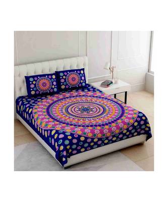 Blue Color Pure Cotton Queen Size Bedsheet with pillow cover Ph-Popins-Blue 1