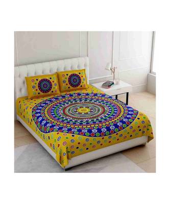 Yellow Color Pure Cotton Queen Size Bedsheet with pillow cover Ph-Popins-Yellow 1