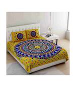 Yellow Color Pure Cotton Queen Size Bedsheet with pillow cover Ph-Popins-Yellow