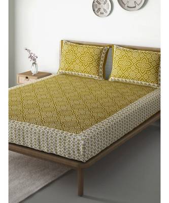 Green Color Pure Cotton Queen Size Bedsheet with pillow cover Ph-Singlekaam-Green 2
