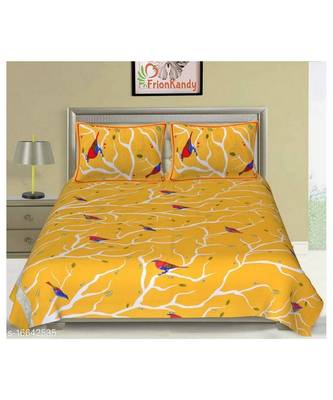 Yellow Color Pure Cotton Queen Size Bedsheet with pillow cover Shaka Yellow 1