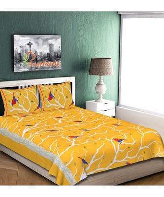 Yellow Color Pure Cotton Queen Size Bedsheet with pillow cover Shaka Yellow 3
