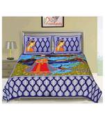 Blue Color Pure Cotton Queen Size Bedsheet with pillow cover Synry Blue