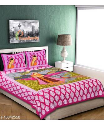 Pink Color Pure Cotton Queen Size Bedsheet with pillow cover Synry Pink 1