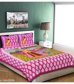 Pink Color Pure Cotton Queen Size Bedsheet with pillow cover Synry Pink