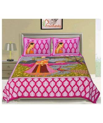 Pink Color Pure Cotton Queen Size Bedsheet with pillow cover Synry Pink 4