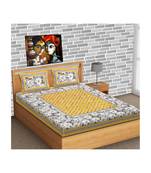 Yellow Color Pure Cotton Queen Size Bedsheet with pillow cover Yellow-White-Fool