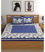 Blue Color Pure Cotton Queen Size Bedsheet with pillow cover White Blue Phool