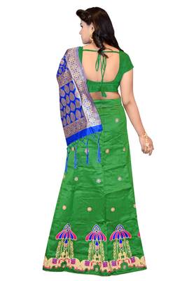 Dark-green embroidered cotton poly semi stitched lehenga 2