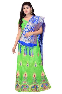 Parrot-green embroidered cotton poly semi stitched lehenga 1