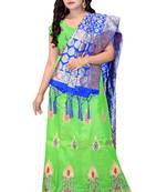 Parrot-green embroidered cotton poly semi stitched lehenga