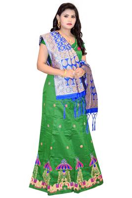 Dark-green embroidered cotton poly semi stitched lehenga 3
