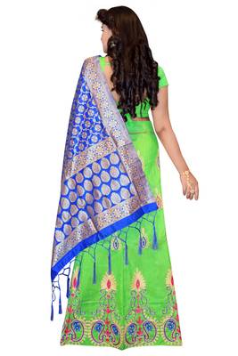 Parrot-green embroidered cotton poly semi stitched lehenga 2