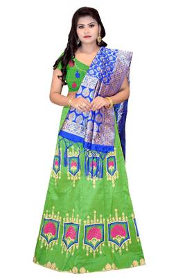 Parrot-green embroidered cotton poly semi stitched lehenga 1