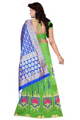 Parrot-green embroidered cotton poly semi stitched lehenga 2
