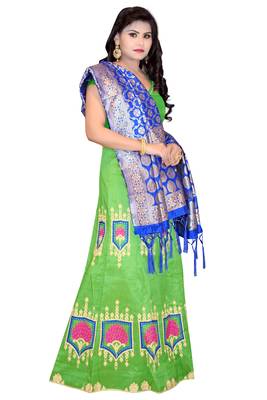 Parrot-green embroidered cotton poly semi stitched lehenga 3