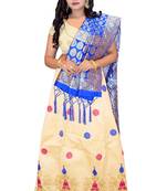 Cream embroidered cotton poly semi stitched lehenga