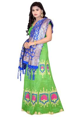 Parrot-green embroidered cotton poly semi stitched lehenga 4