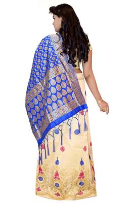 Cream embroidered cotton poly semi stitched lehenga 2