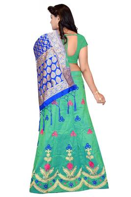 Green embroidered cotton poly semi stitched lehenga 2