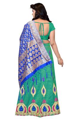Green embroidered cotton poly semi stitched lehenga 2
