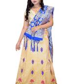 Cream embroidered cotton poly semi stitched lehenga