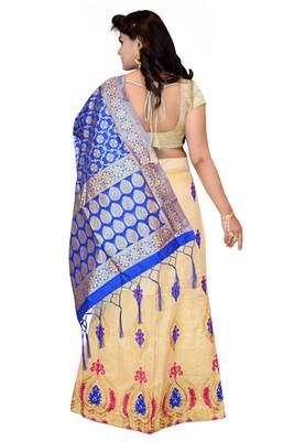 Cream embroidered cotton poly semi stitched lehenga 2