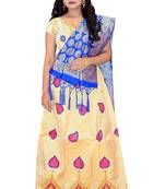 Cream embroidered cotton poly semi stitched lehenga