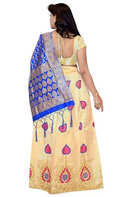 Cream embroidered cotton poly semi stitched lehenga 2
