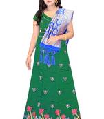 Dark-green embroidered cotton poly semi stitched lehenga