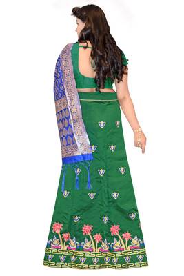 Dark-green embroidered cotton poly semi stitched lehenga 2