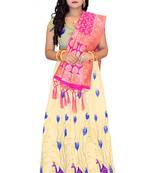 Cream embroidered cotton poly semi stitched lehenga