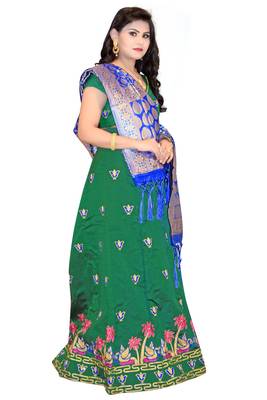 Dark-green embroidered cotton poly semi stitched lehenga 3