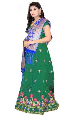 Dark-green embroidered cotton poly semi stitched lehenga 4