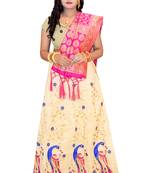 Cream embroidered cotton poly semi stitched lehenga