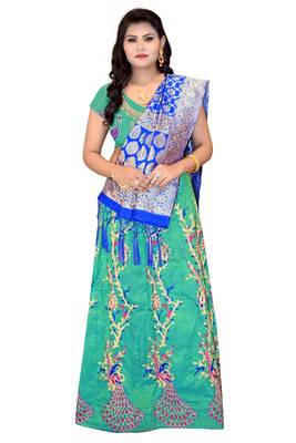 Green embroidered cotton poly semi stitched lehenga 2