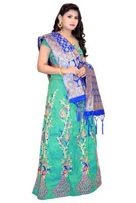 Green embroidered cotton poly semi stitched lehenga 3