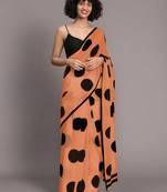 Peach printed linen saree with blouse