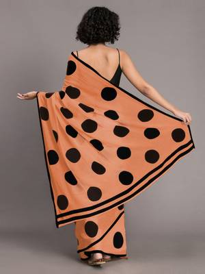 Peach printed linen saree with blouse 2
