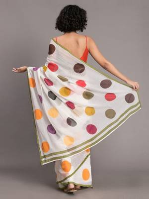 Cream printed linen saree with blouse 3