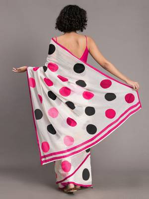 White printed linen saree with blouse 3