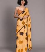Orange printed linen saree with blouse