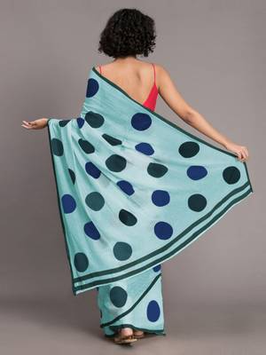 Sky blue printed linen saree with blouse 3