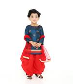 Turquoise/Red - Embroidered 3/4th Sleeve A-line Top with Patiala & Dupatta Set for Baby Girl Kids