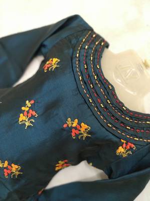 Turquoise/Red - Embroidered 3/4th Sleeve A-line Top with Patiala & Dupatta Set for Baby Girl Kids 5